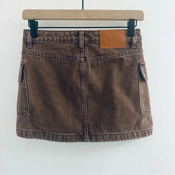 Princess Polly Zakai Cargo Denim Mini Skirt, Brown, Women’s Size 2, NWT - Picture 5 of 16